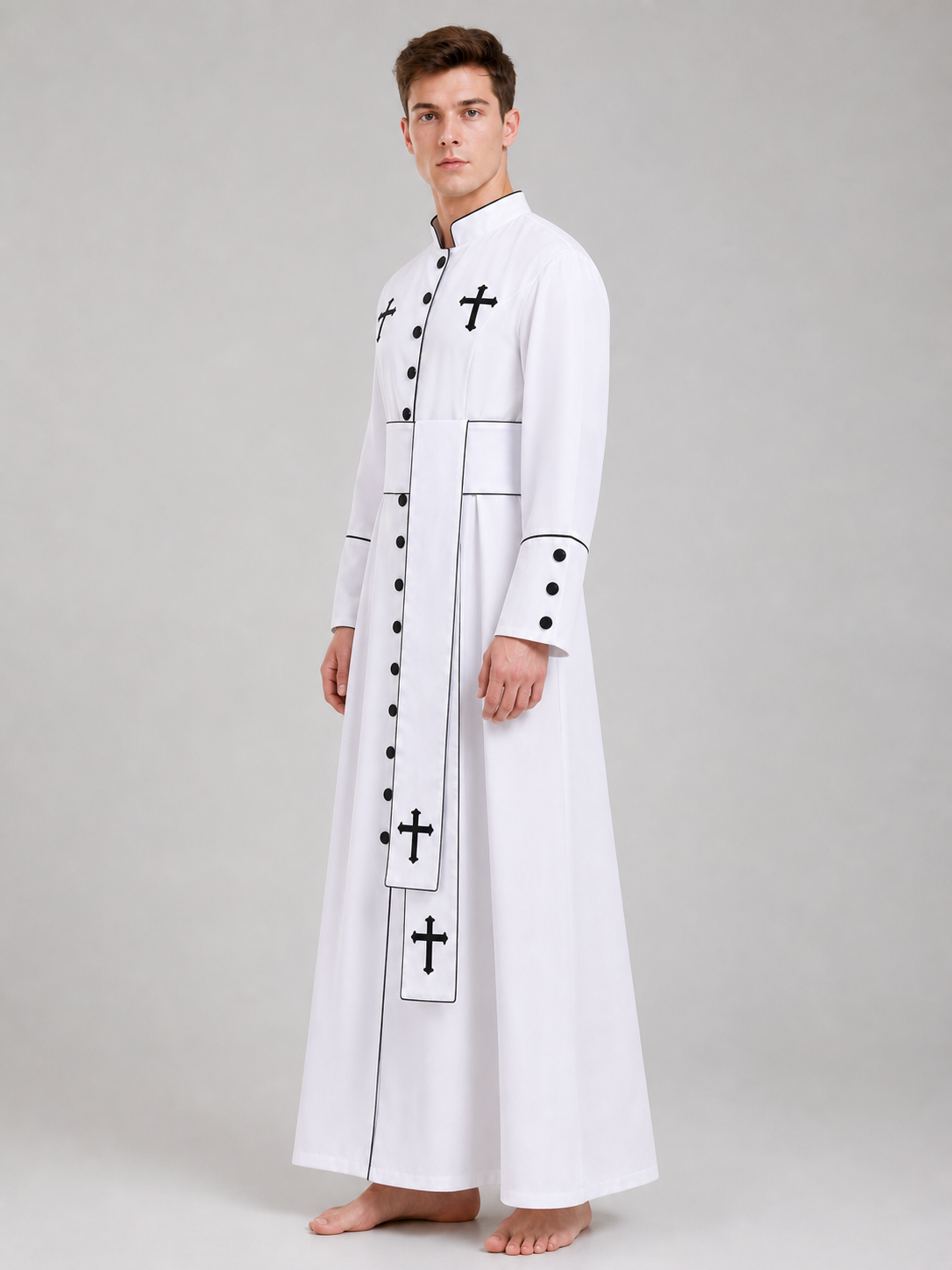 Carnival Robe with Crosses, White with Black Trim