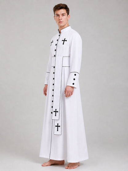Carnival Robe with Crosses, White with Black Trim