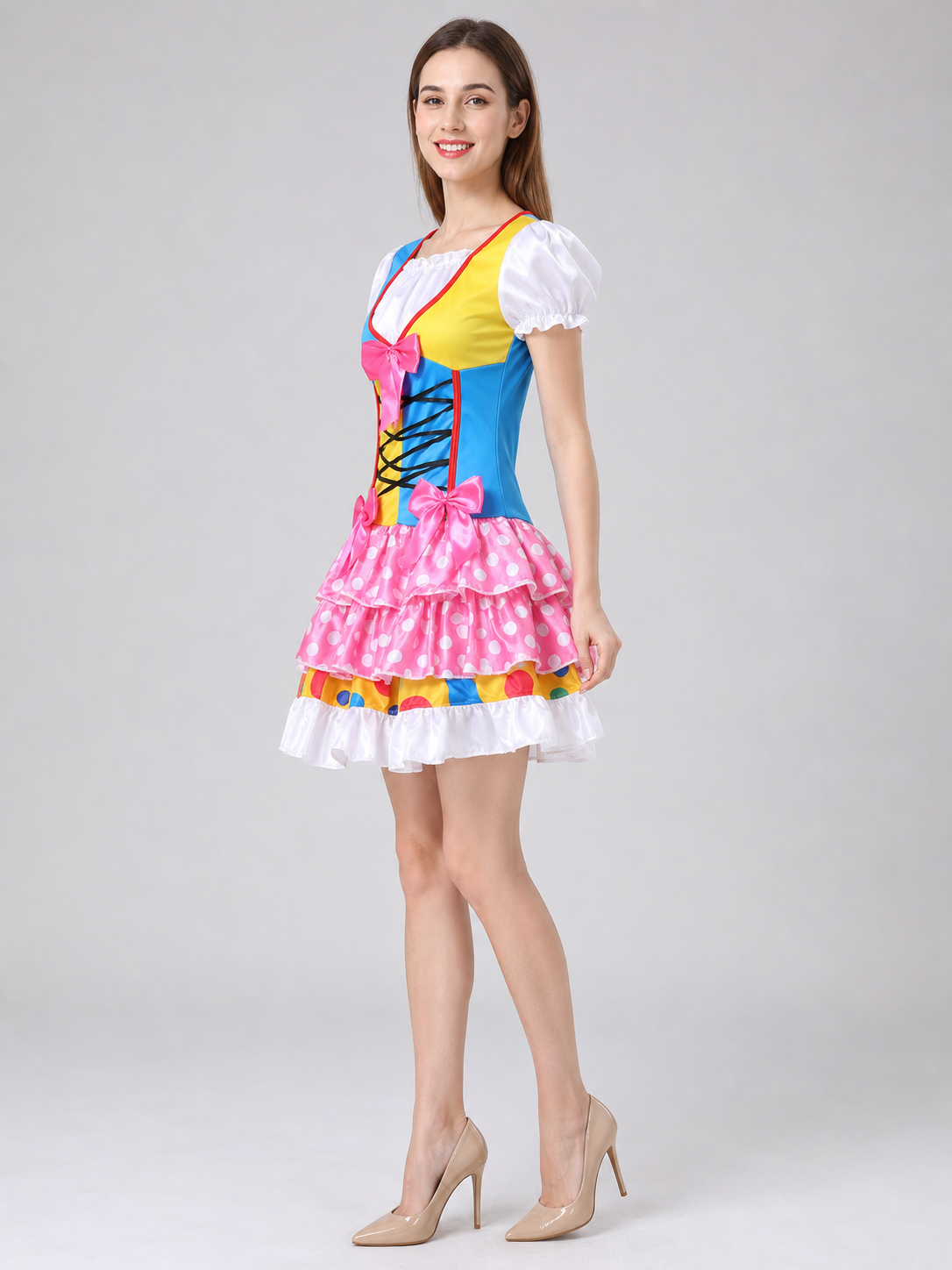 Carnival Clown Costume with Skirt and Lacing