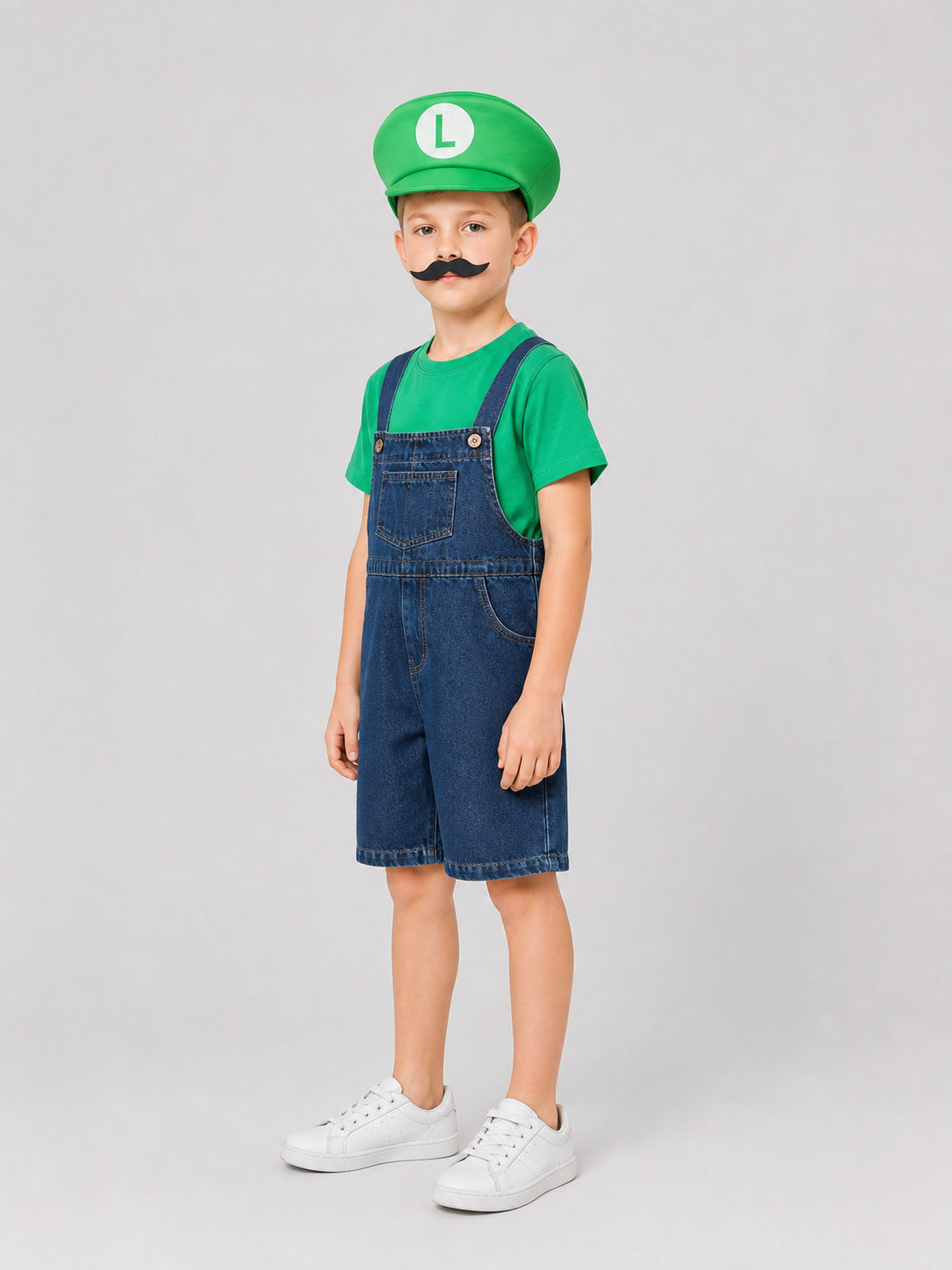 Mario Costume: T-Shirt, Shorts, and Cap side view
