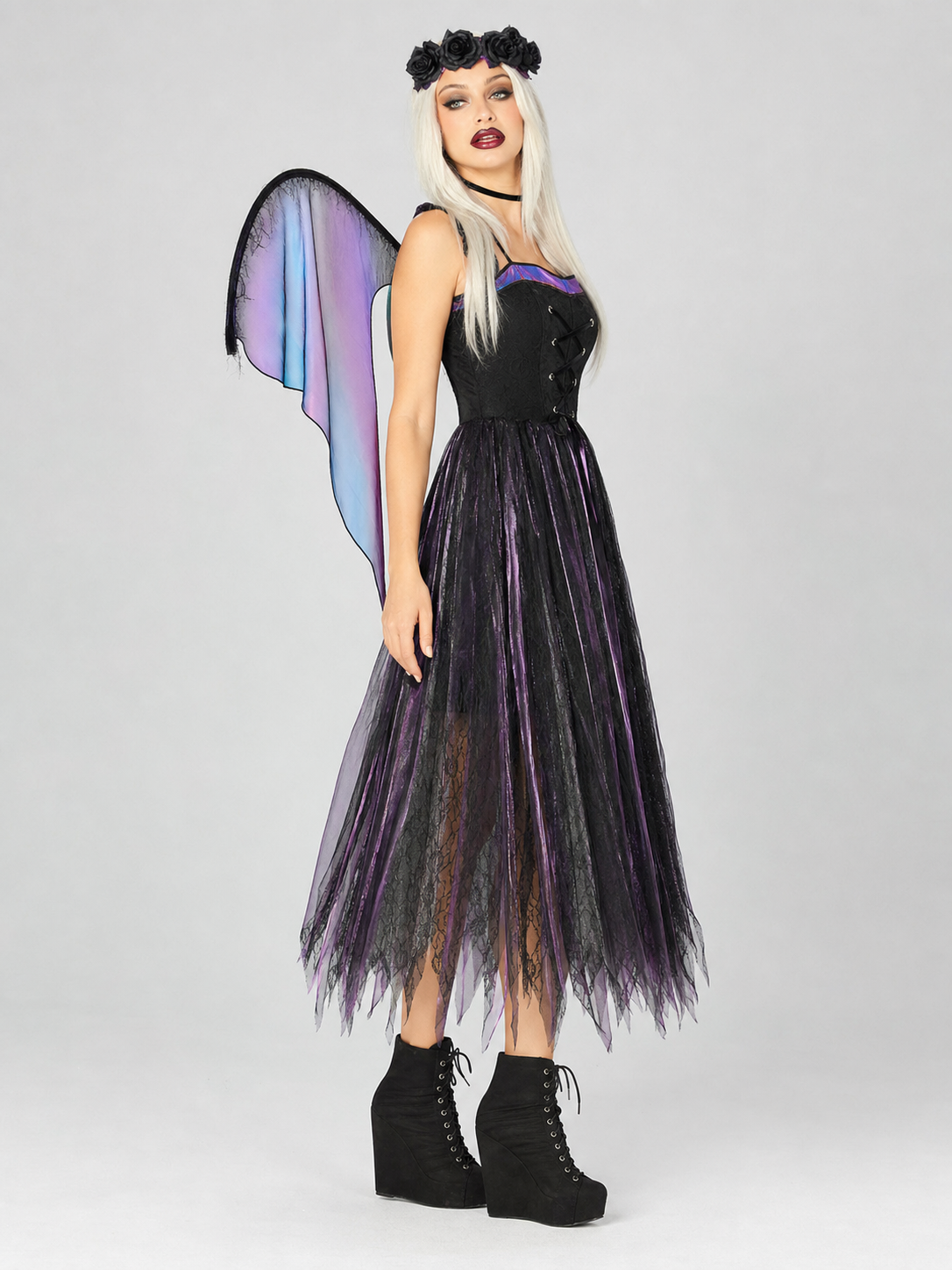Gothic Dress with Wings and Pointed Hem