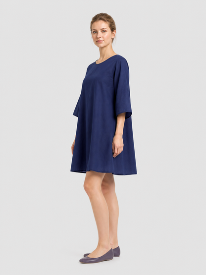 Blue Loose A-Line Dress with Wide Sleeves side view