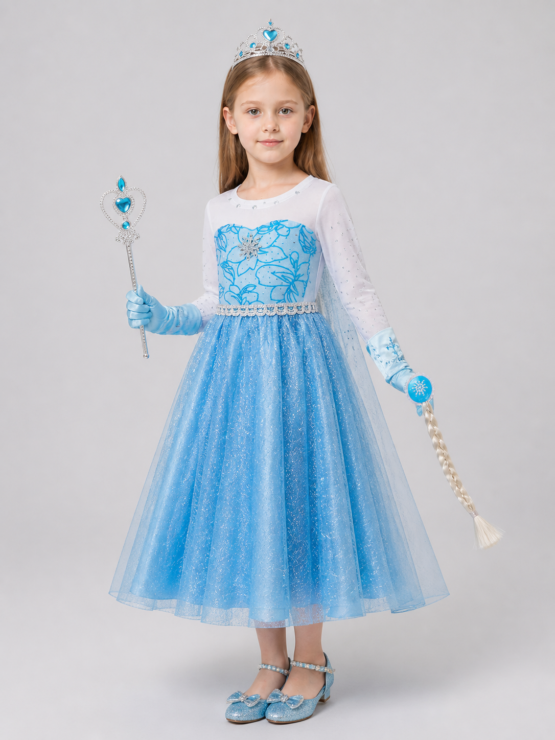 Elsa Princess Dress for Girls with Accessories side view