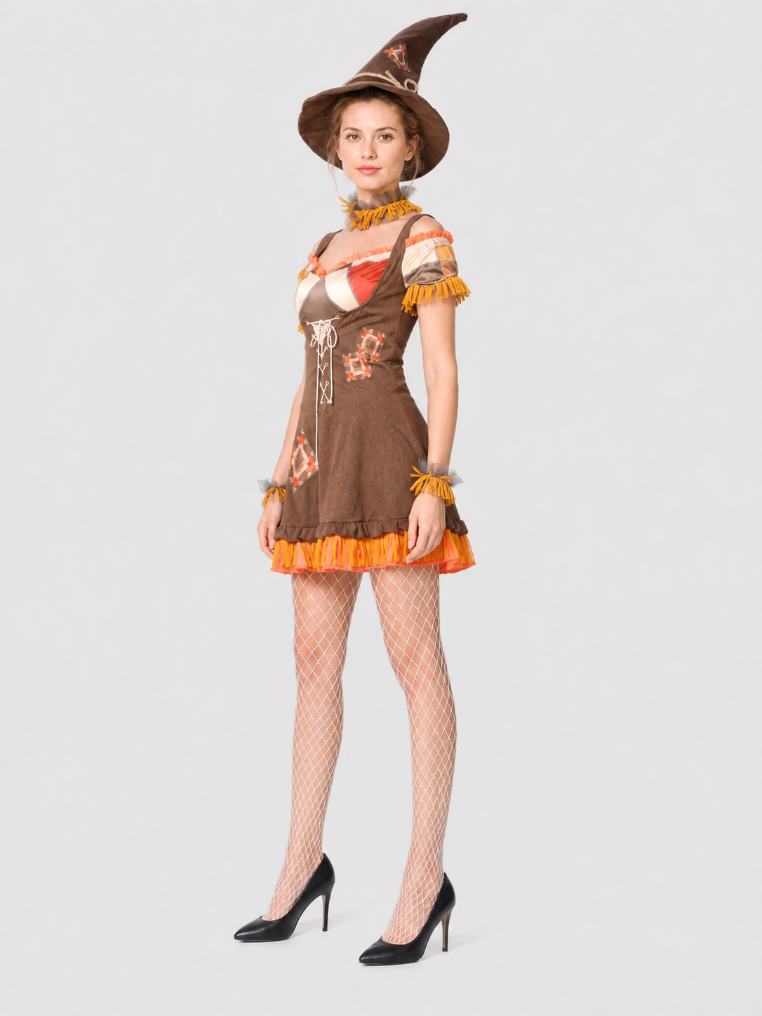 Halloween Witch Costume with Red Plaid and Fringe side view