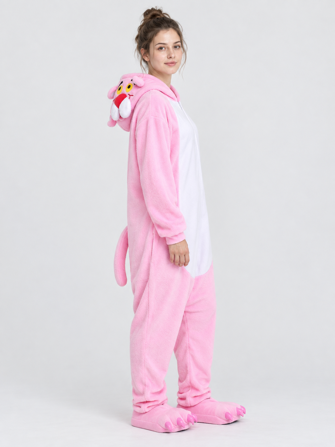 Pink Fleece Hooded Pajama Jumpsuit with Ears