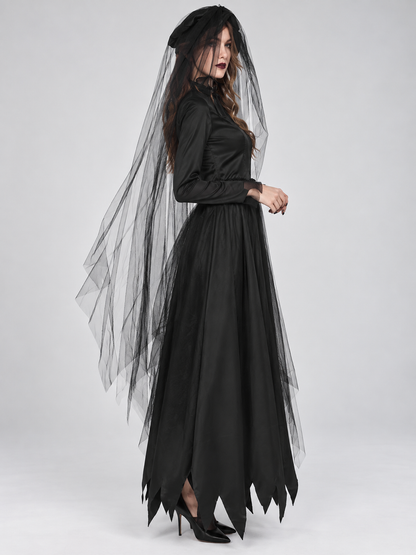 Vampire Costume: Black Dress, Hat, Veil