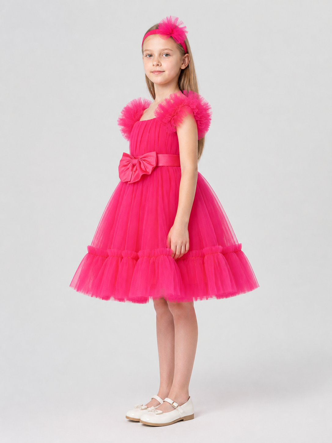 Dressy Layered Dress with Bow, Pink side view