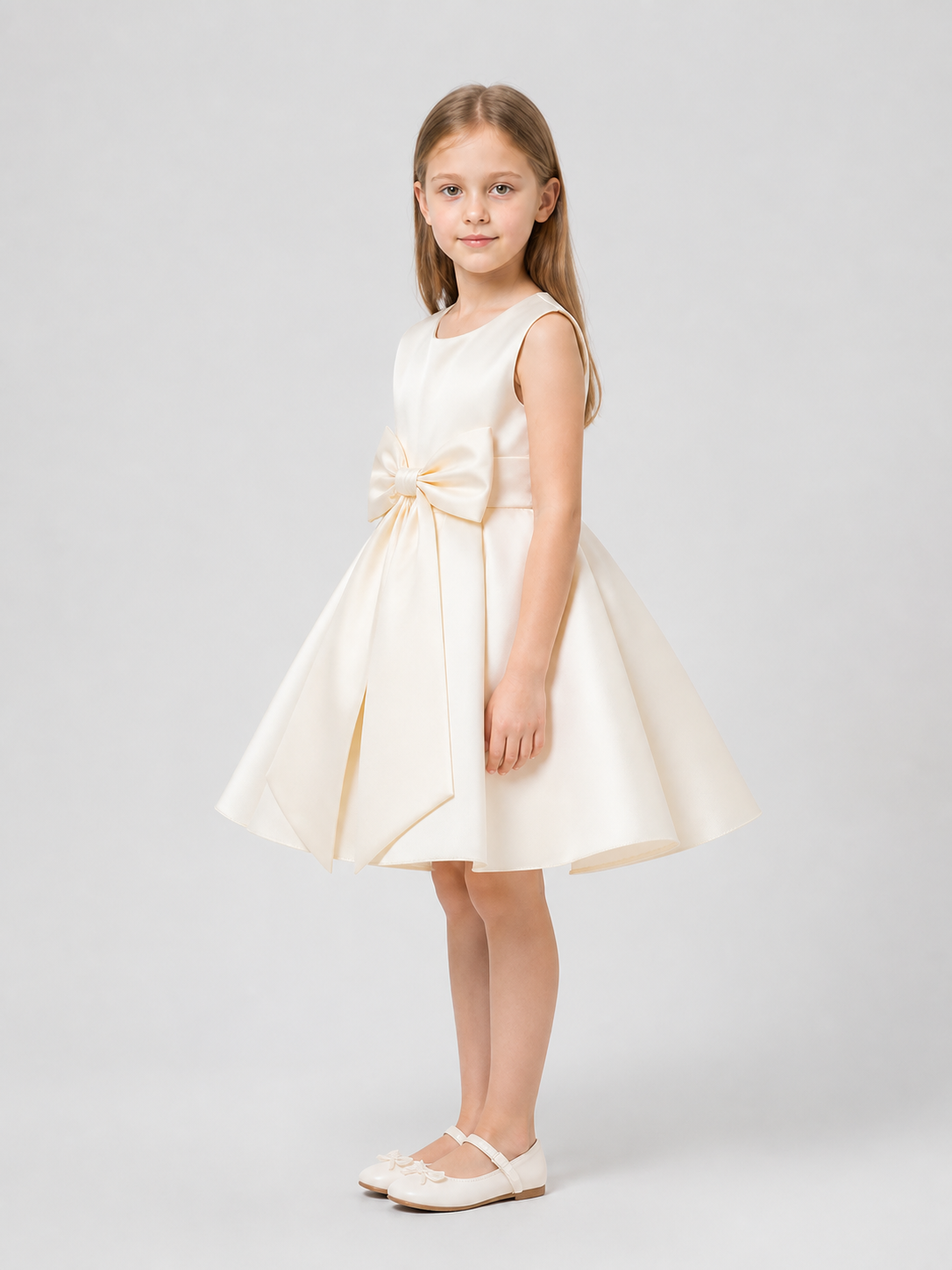 Girls' Dressy Princess Dress with a Full Skirt and Bow side view