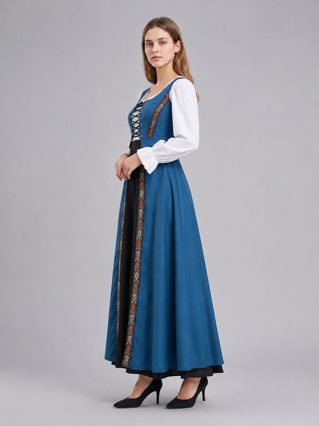 Blue Medieval-Style Stage Dress side view