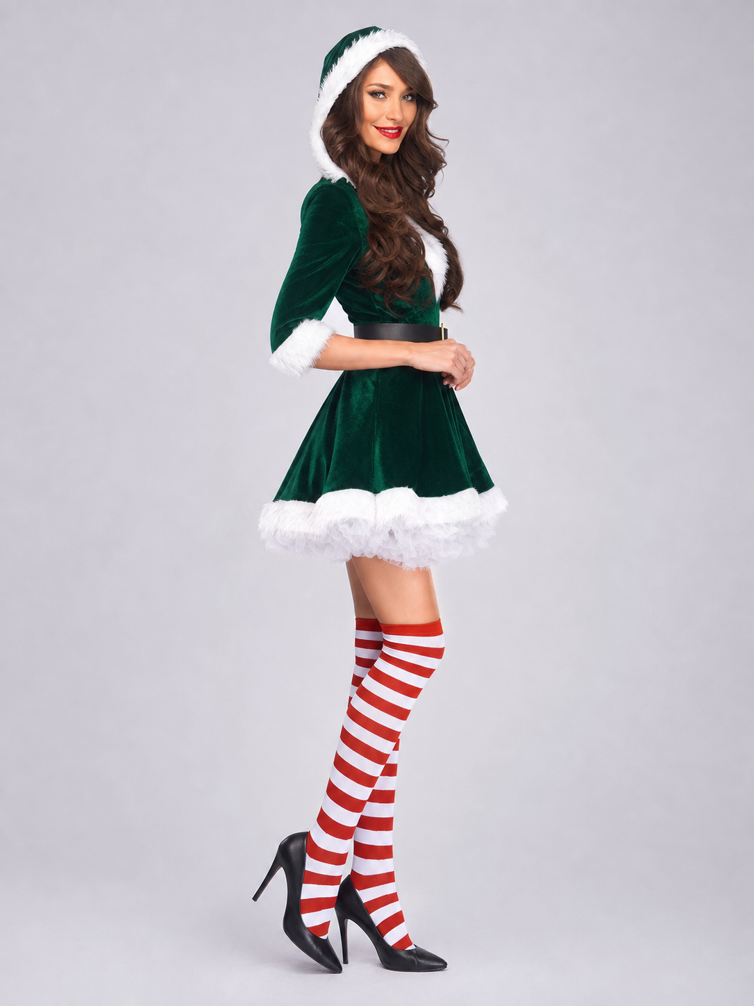 New Year's costume with a green dress and hat
