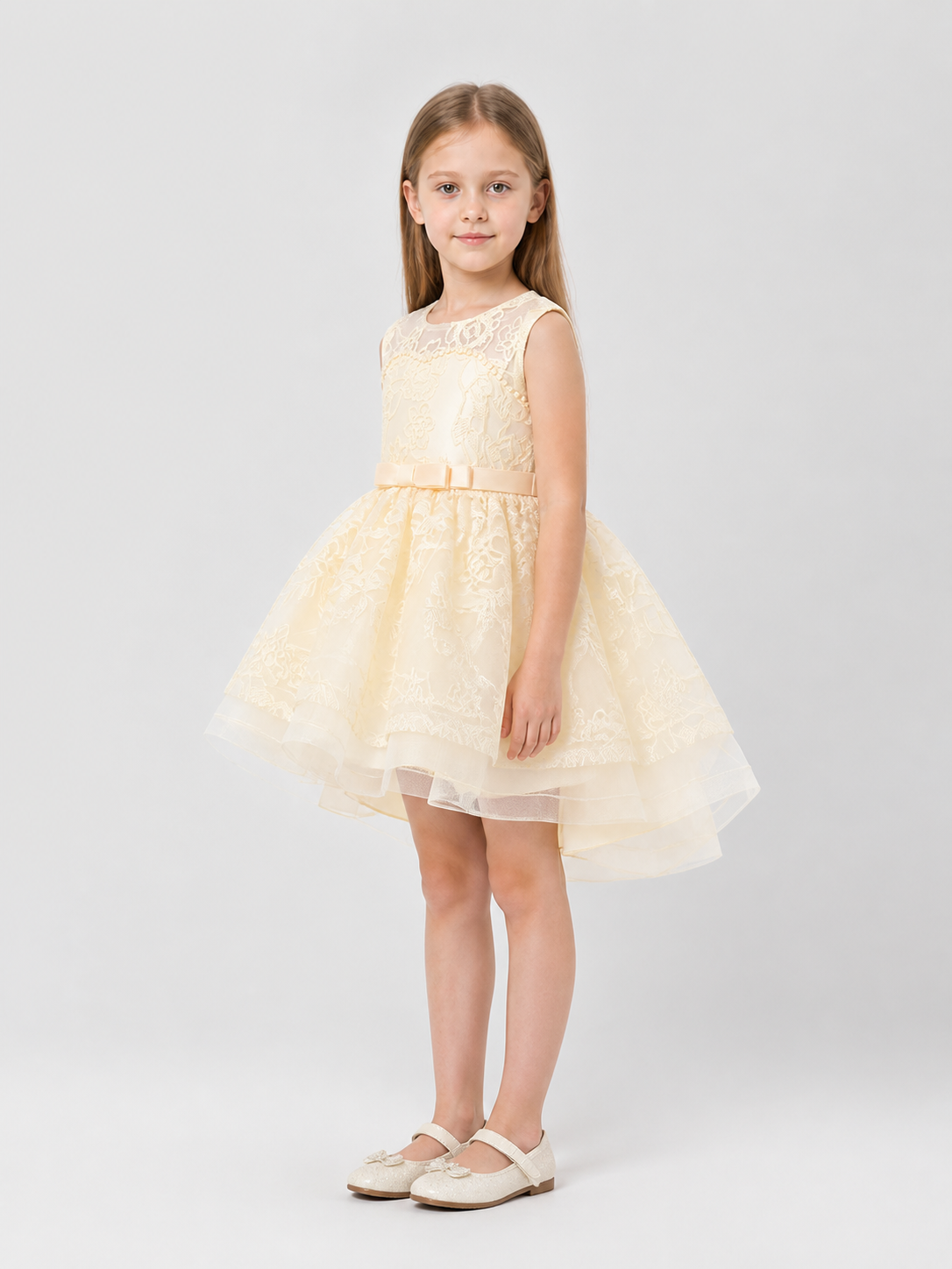 Full Dressy Girls’ Dress with a Tulle Skirt and Bow