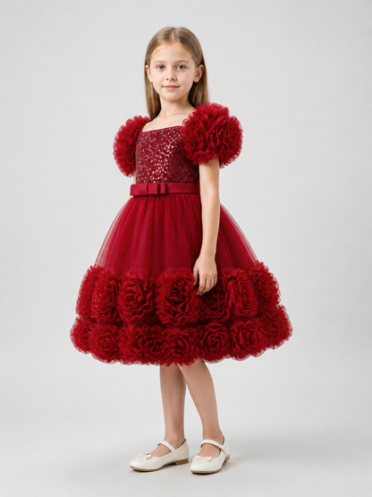 Festive Sequin Princess Dress with a Full Skirt side view