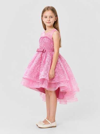 Pink Princess Dress with Bow and Lace Embroidery side view