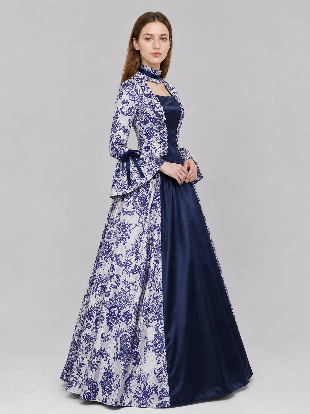 Ornamental Evening Dress, Long Sleeve, Flared