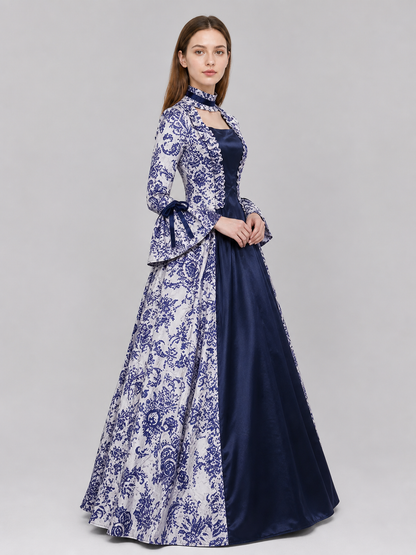 Ornamental Evening Dress, Long Sleeve, Flared
