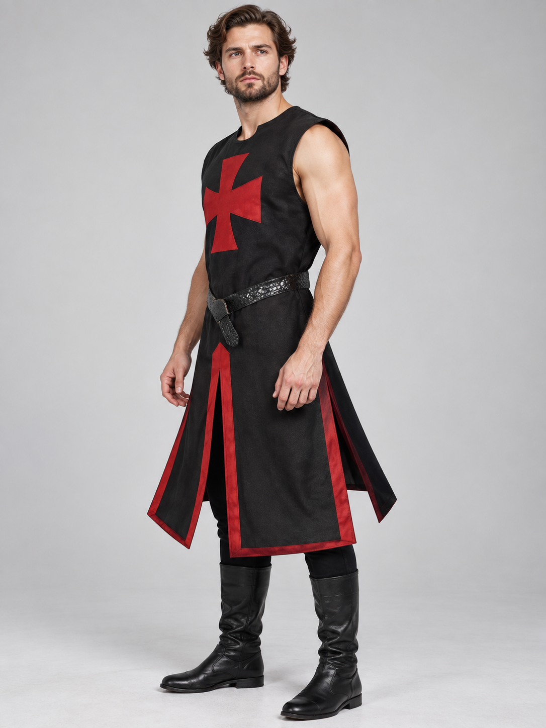 Medieval Cosplay Tunic Black with Red Cross