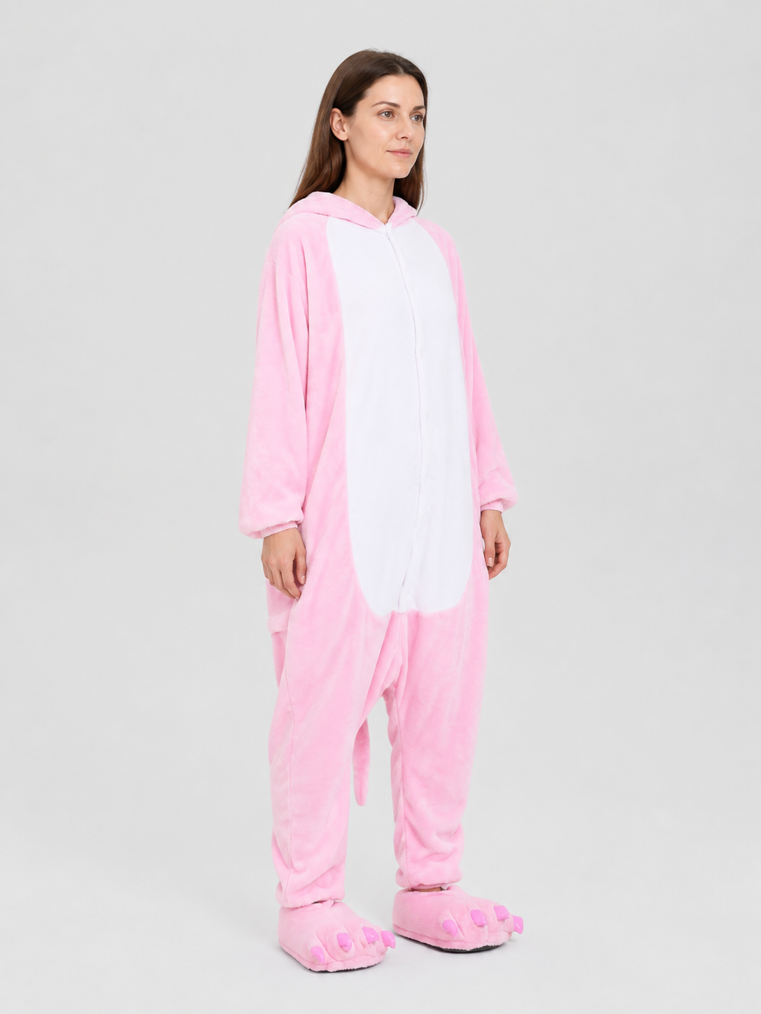Hooded Flannel Animal Pajama Jumpsuit side view