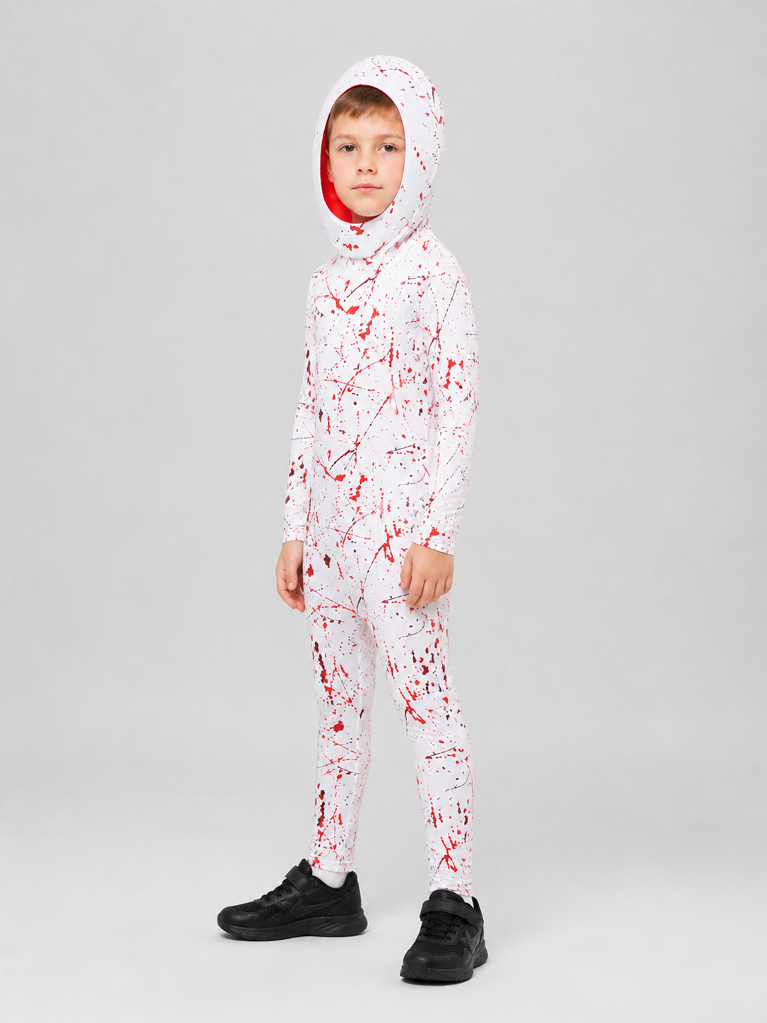 Demon Cosplay Costume with Hood, White and Red side view