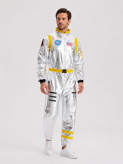 Astronaut Costume, Silver NASA Jumpsuit side view