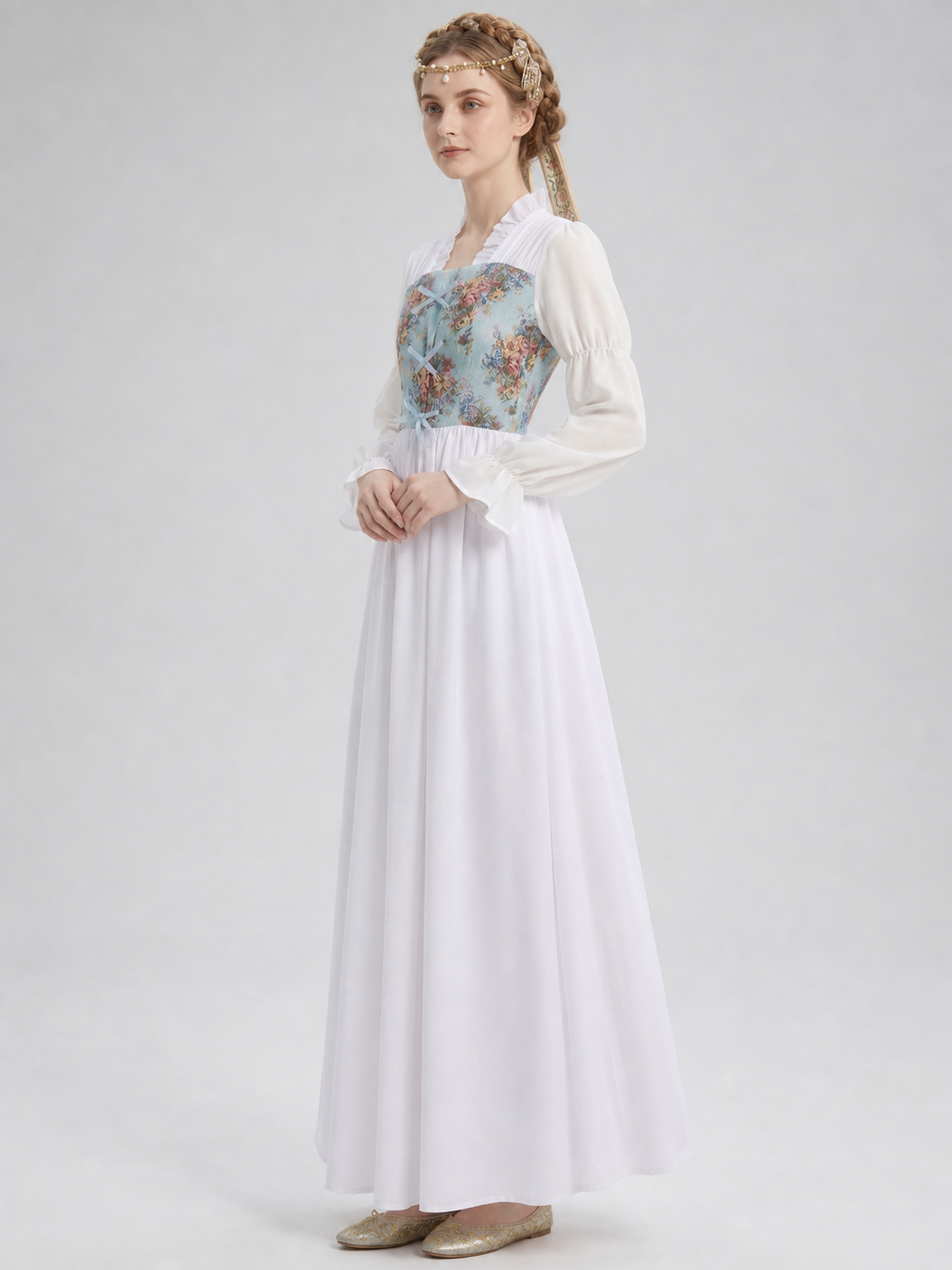 Vintage Floral Print Lace-Up Dress