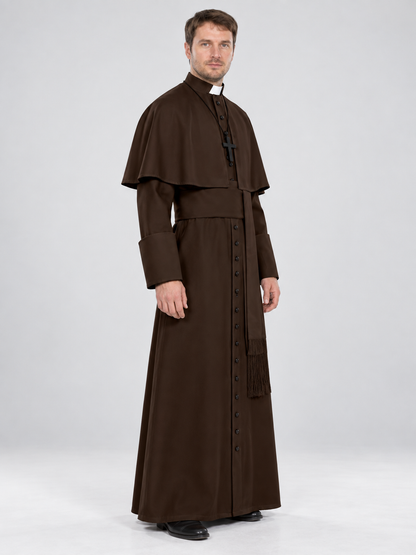 Brown Polyester Priest Costume with Cape and Belt