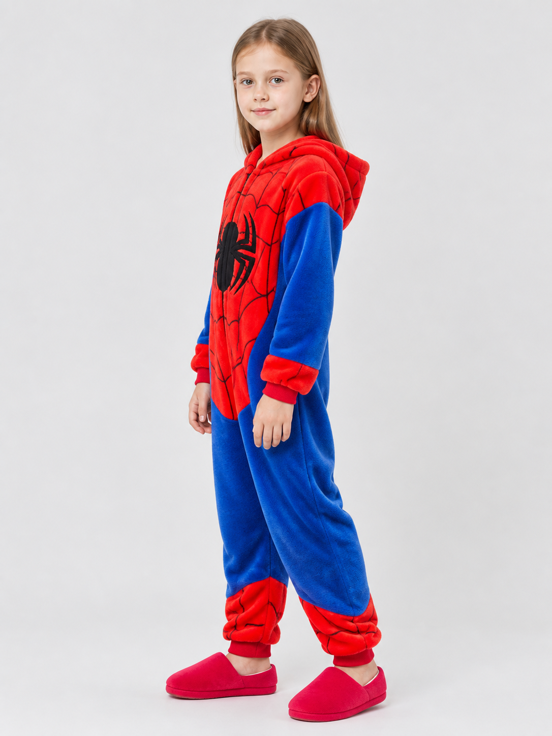 Kids Hooded Pajama Jumpsuit in Red and Blue