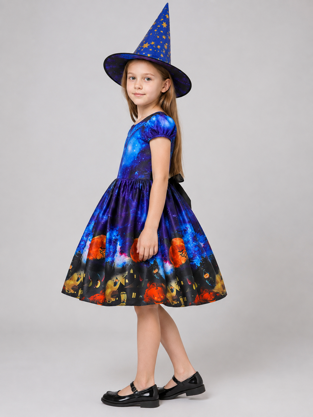 Kids' Carnival Dress with Witch Hat side view