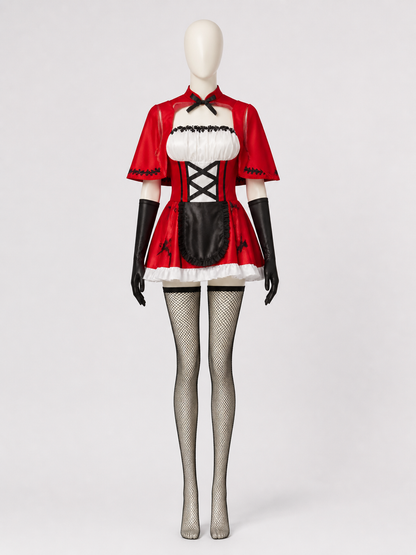Gothic Little Red Riding Hood Costume with Cape and Gloves side view