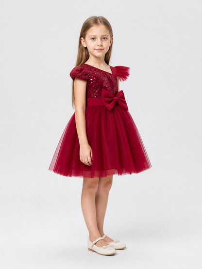 Princess Dress with Sequins, Tulle Skirt, and Bow side view