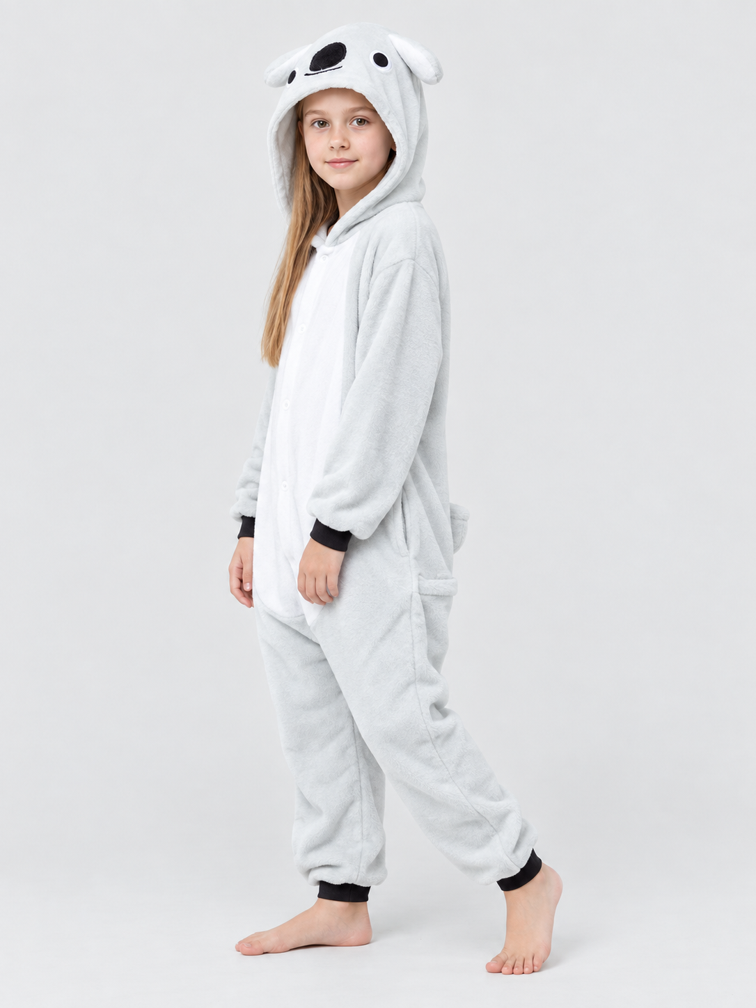 Light gray hooded pajama jumpsuit with ears