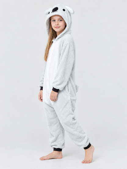 Light gray hooded pajama jumpsuit with ears