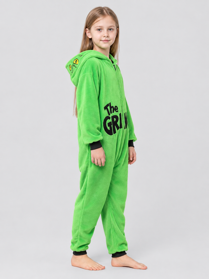 Hooded Pajama Jumpsuit with Cartoon Print