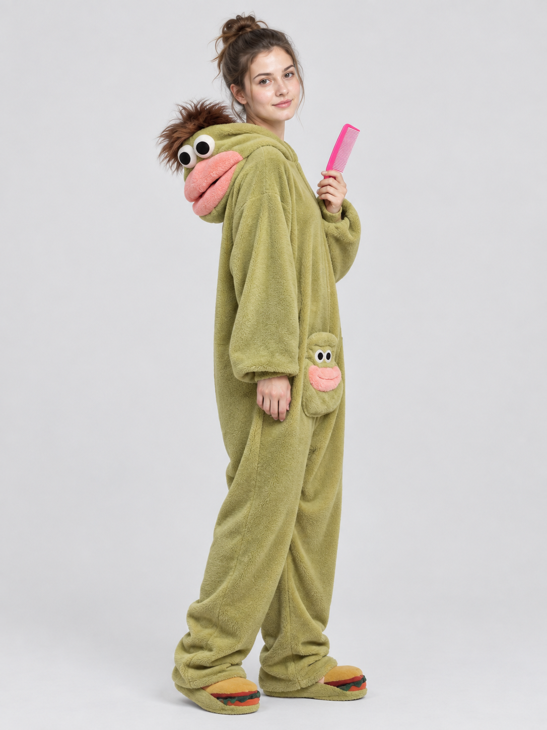 Green Home Jumpsuit Pajama with Cartoon Face