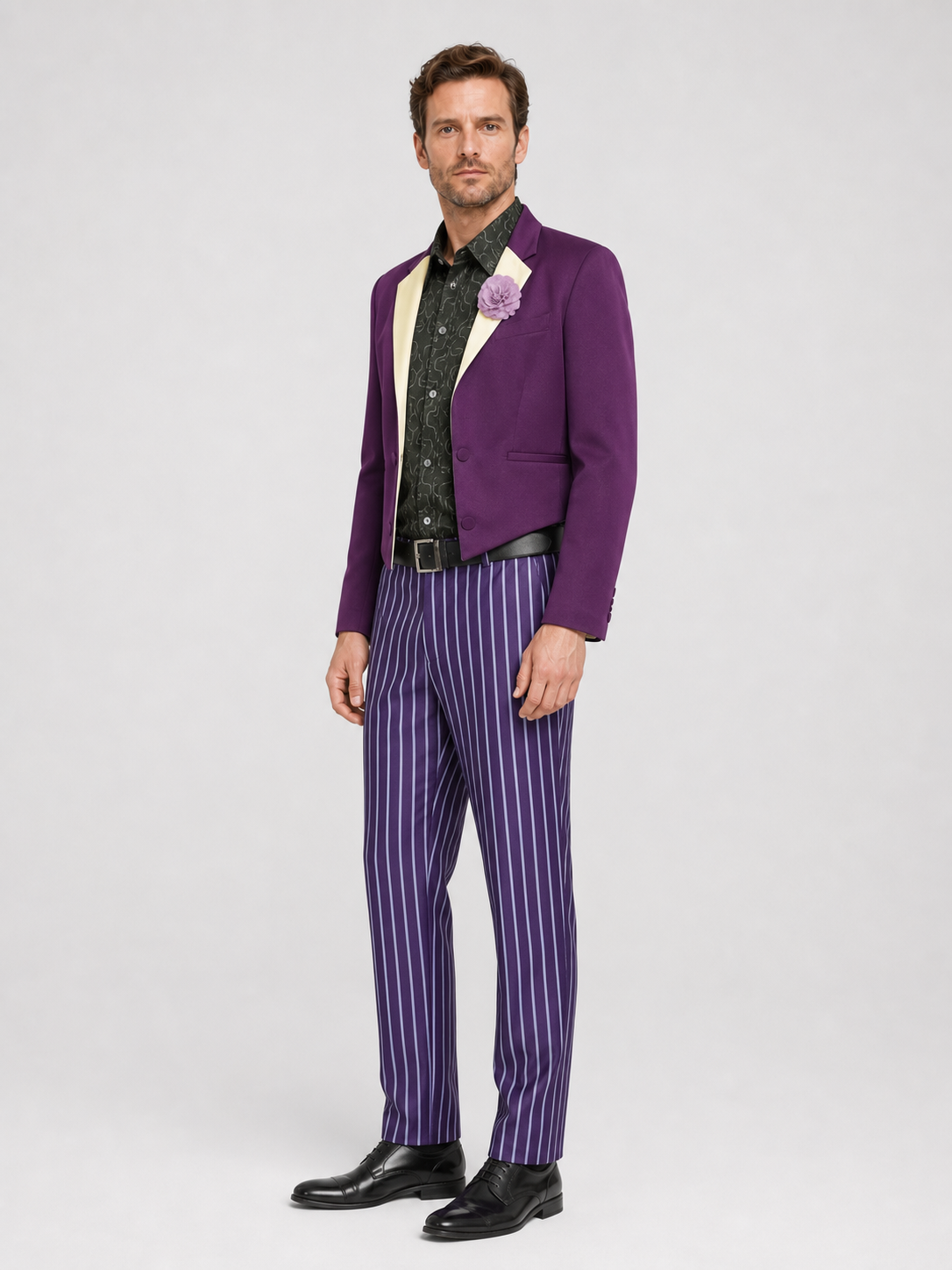 Joker Cosplay Costume, Purple, Striped side view