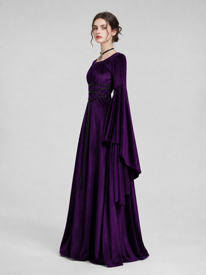 Floor-Length Gothic-Style Dress with Flared Sleeves