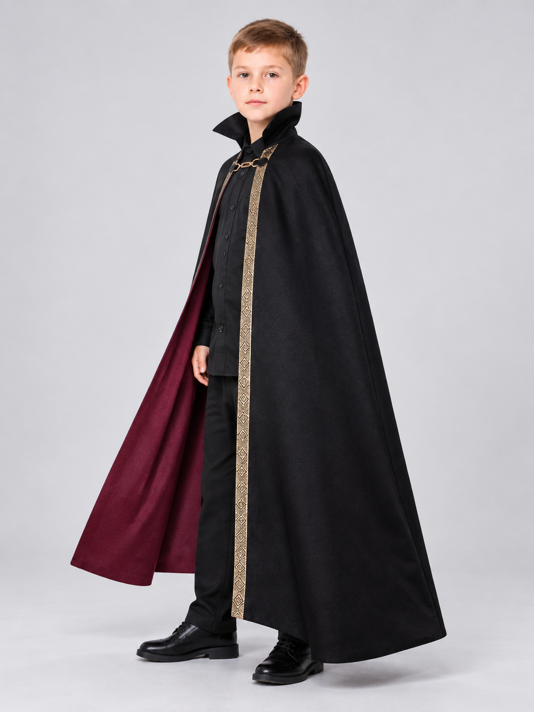 Cosplay Cape with Chain and Burgundy Lining