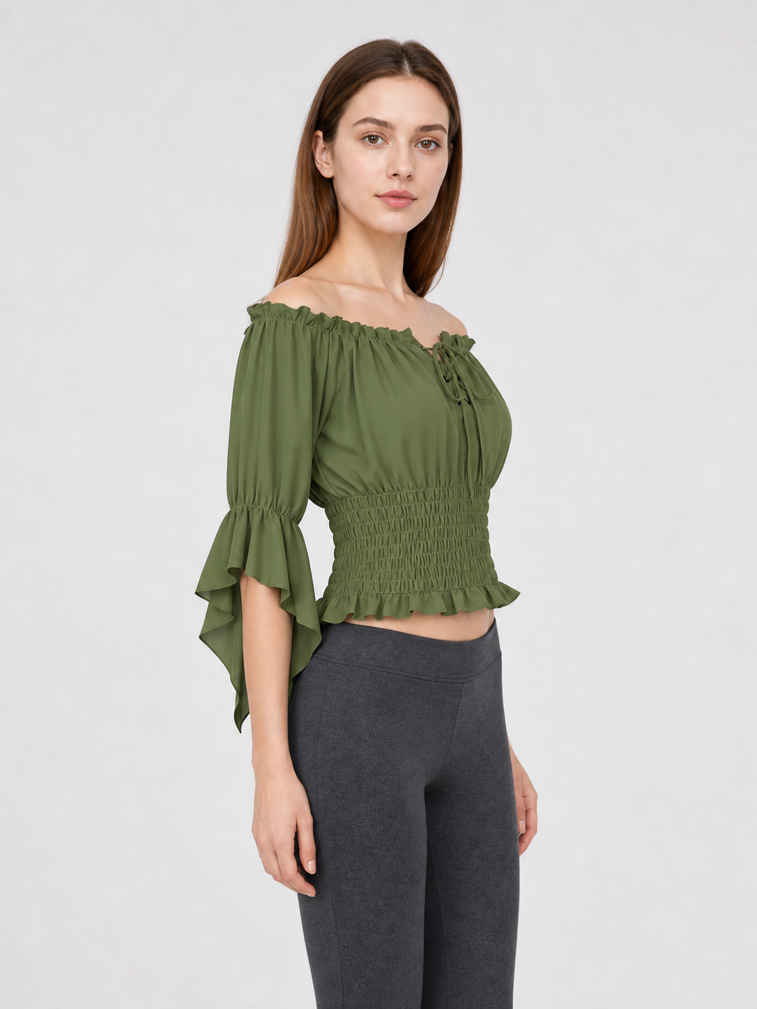 Off-the-Shoulder Blouse with Lacing