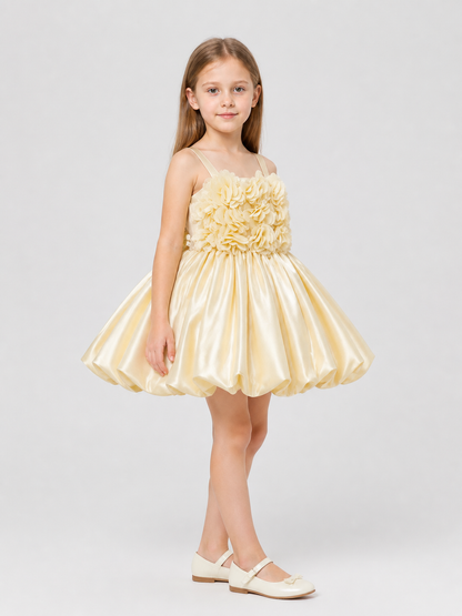 Girls' Tutu Dress with 3D Flowers, Champagne side view
