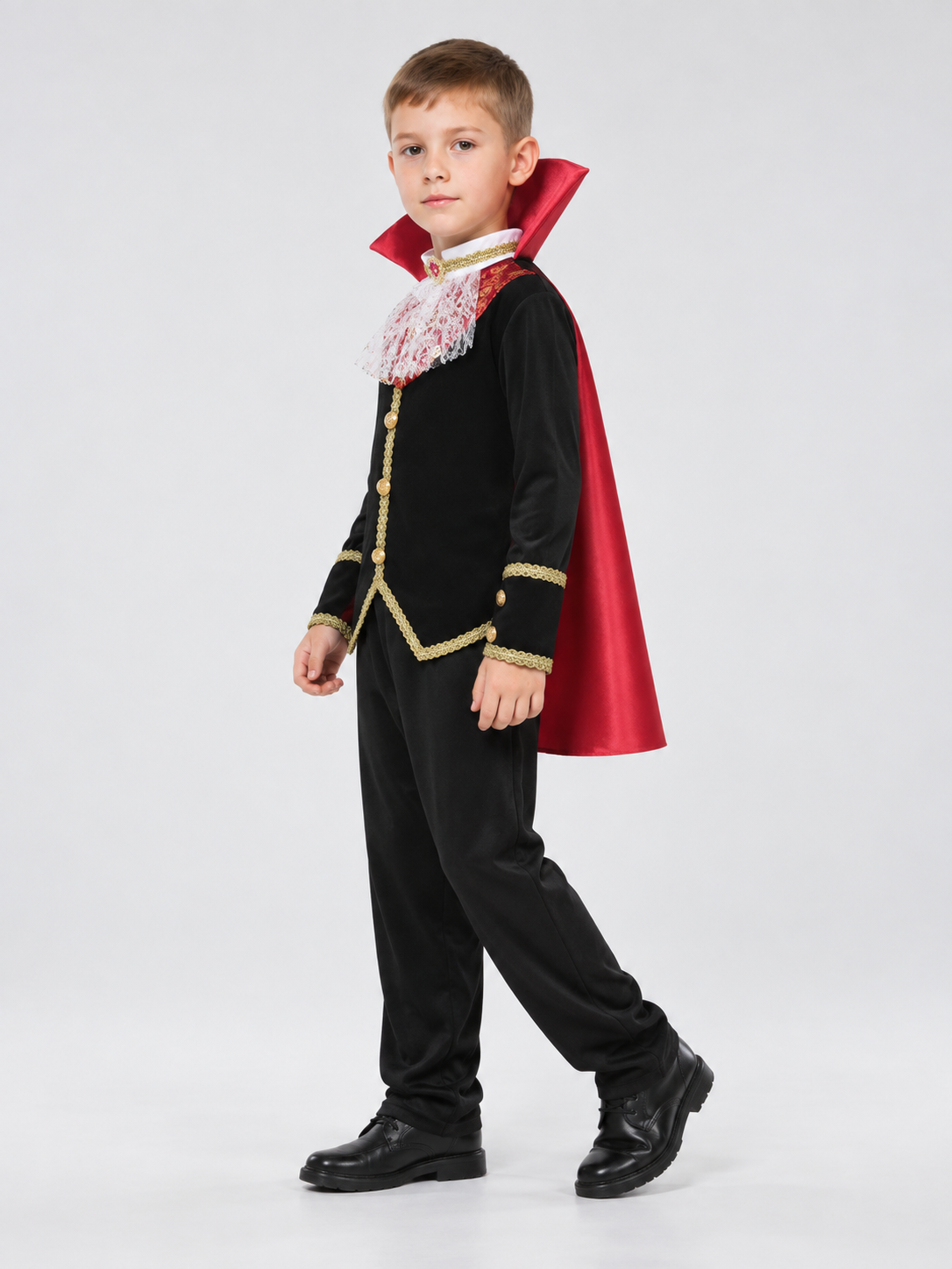 Children's Vampire Costume with Red Cape side view