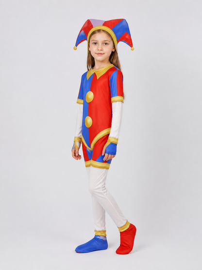 Pomni Cosplay Costume: Clown Jumpsuit with Hat side view