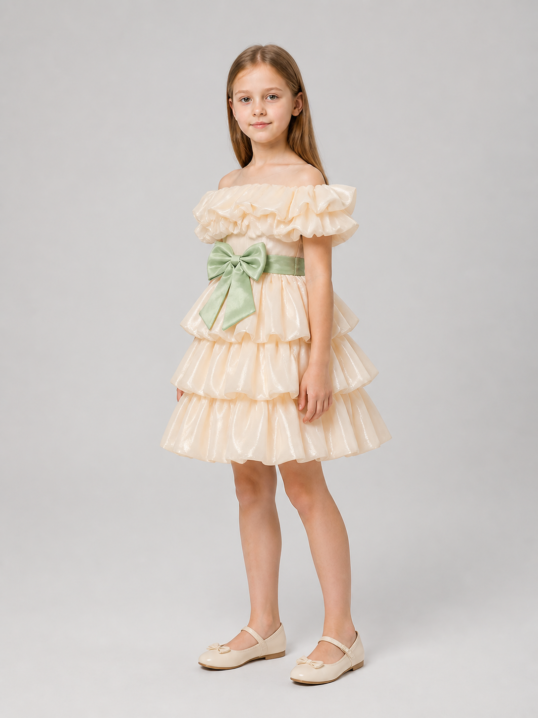 Princess Dress for Girls with a Full Skirt and Bow side view