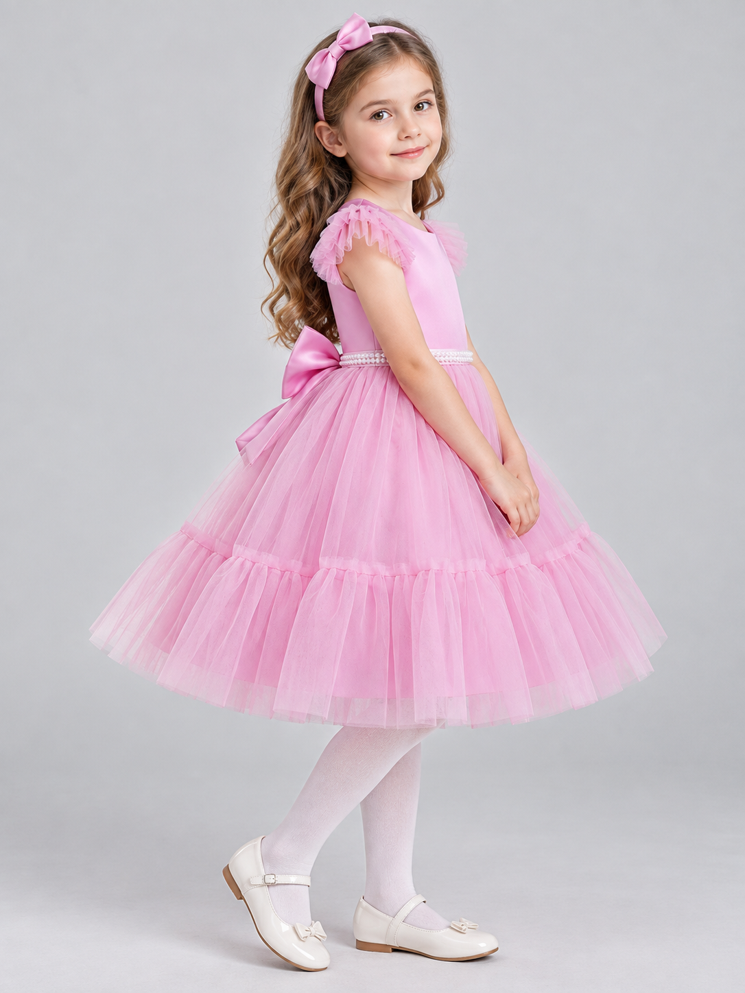 Dusty Pink Children's Party Dress with Bow