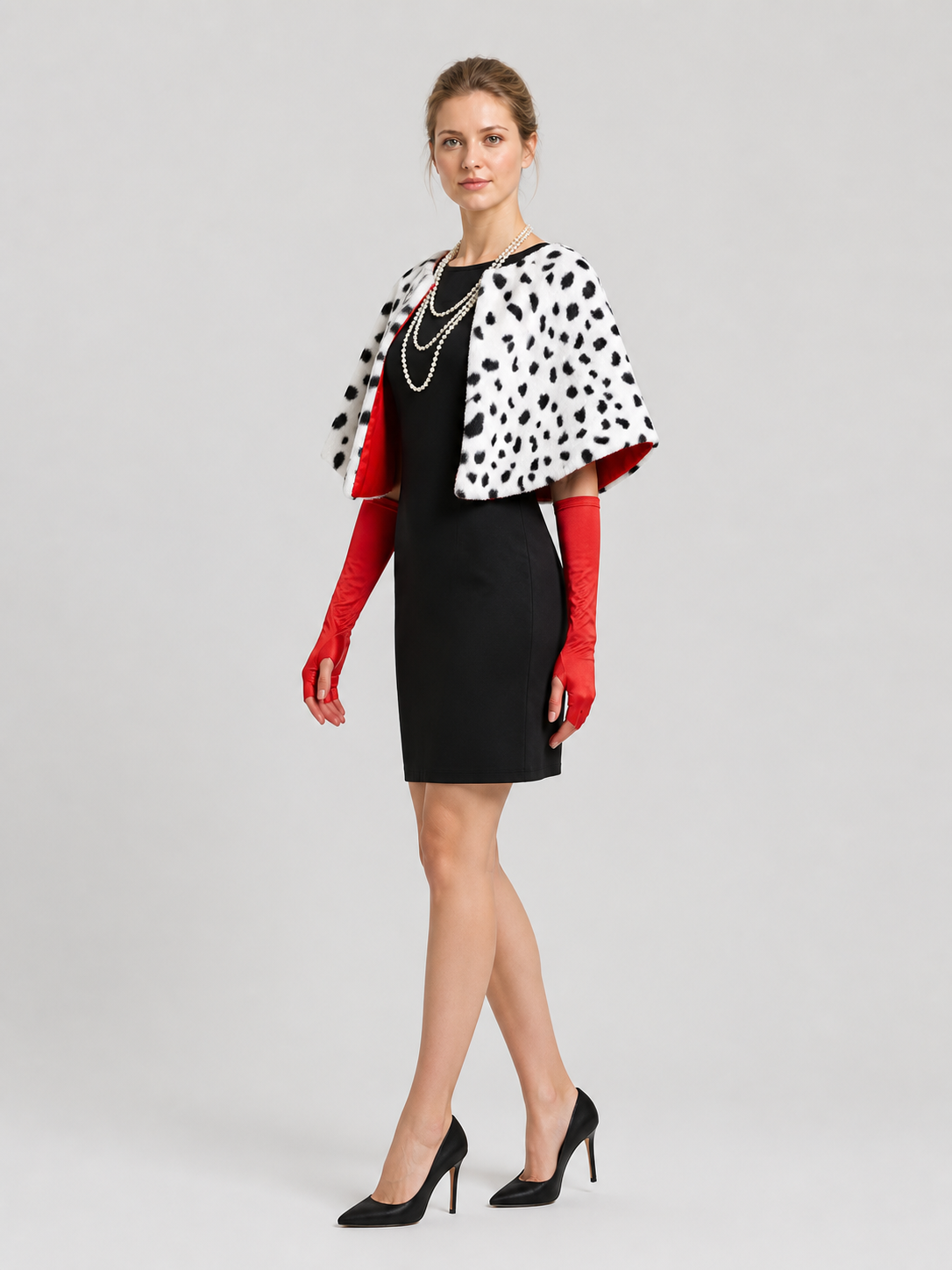 Cosplay Costume with Dress and Spotted Cape side view