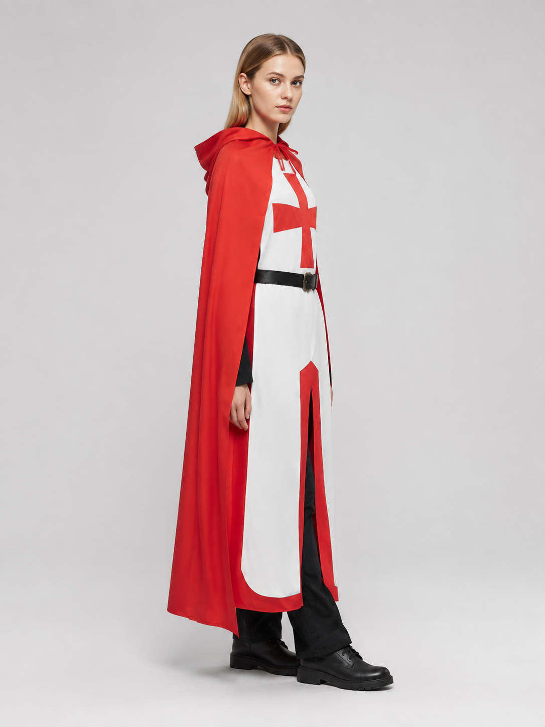 Templar Costume with Red Cape side view