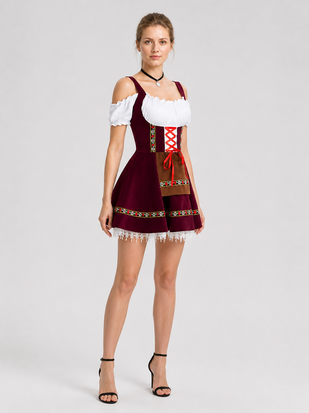 Carnival Cosplay Dress with Apron and Fringe side view