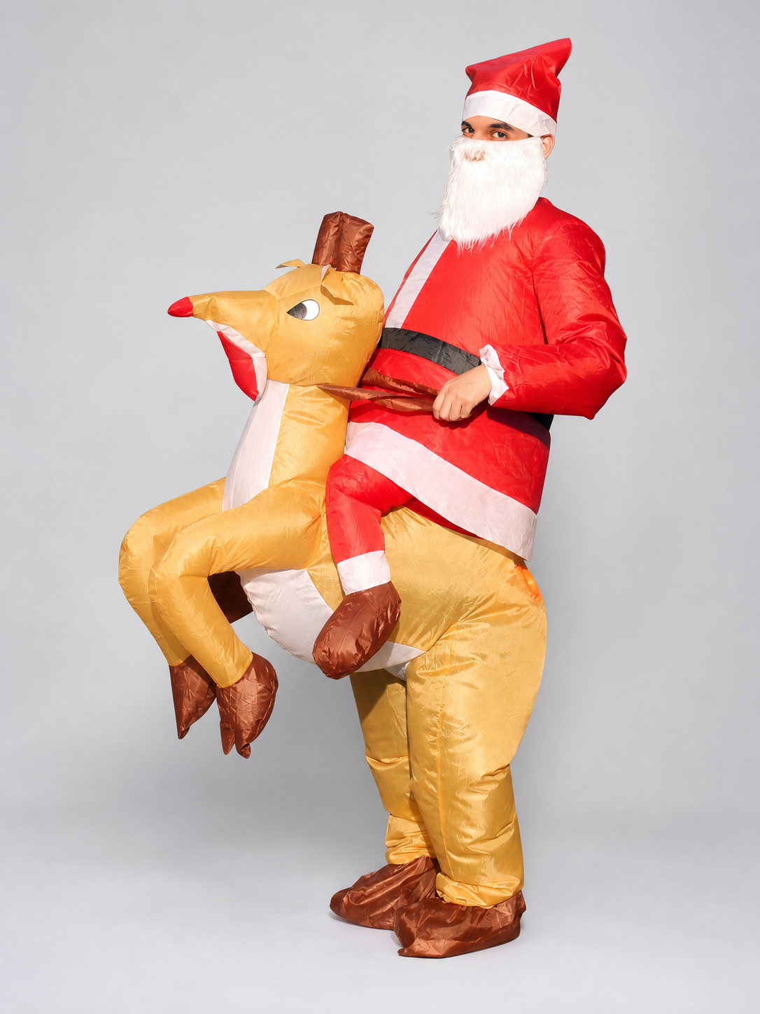 Inflatable Deer Costume with Santa Hat and Beard