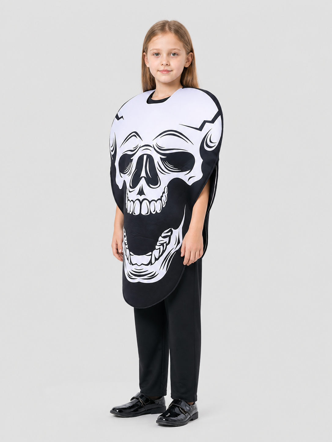 Children's Skeleton Costume for Cosplay, Black-and-White Cape side view