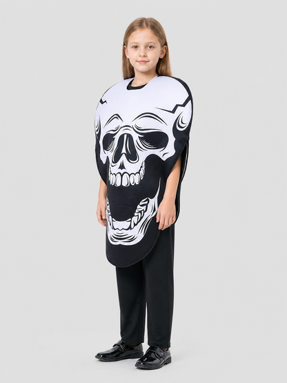 Children's Skeleton Costume for Cosplay, Black-and-White Cape side view