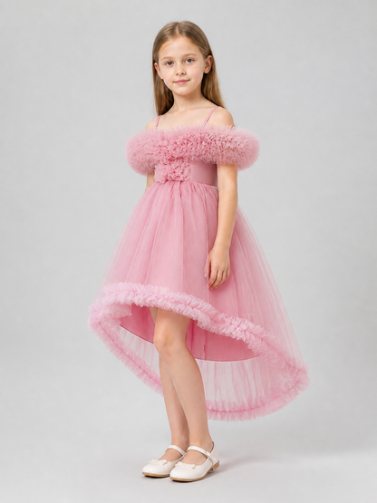 Girls’ Princess Dress with Straps and a Full Skirt side view