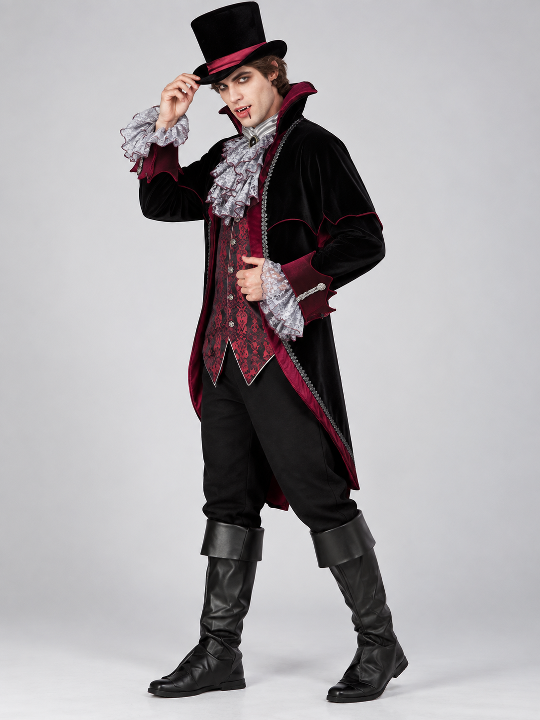 Vampire Costume with Vest and Hat side view